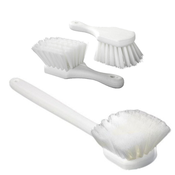 White Plastic 3' Rigid Handle Drain Brush With Black Bristles - 6Dia